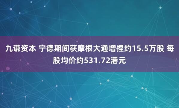 九谦资本 宁德期间获摩根大通增捏约15.5万股 每股均价约531.72港元