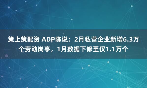 策上策配资 ADP陈说：2月私营企业新增6.3万个劳动岗亭，1月数据下修至仅1.1万个