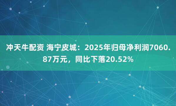 冲天牛配资 海宁皮城：2025年归母净利润7060.87万元，同比下落20.52%